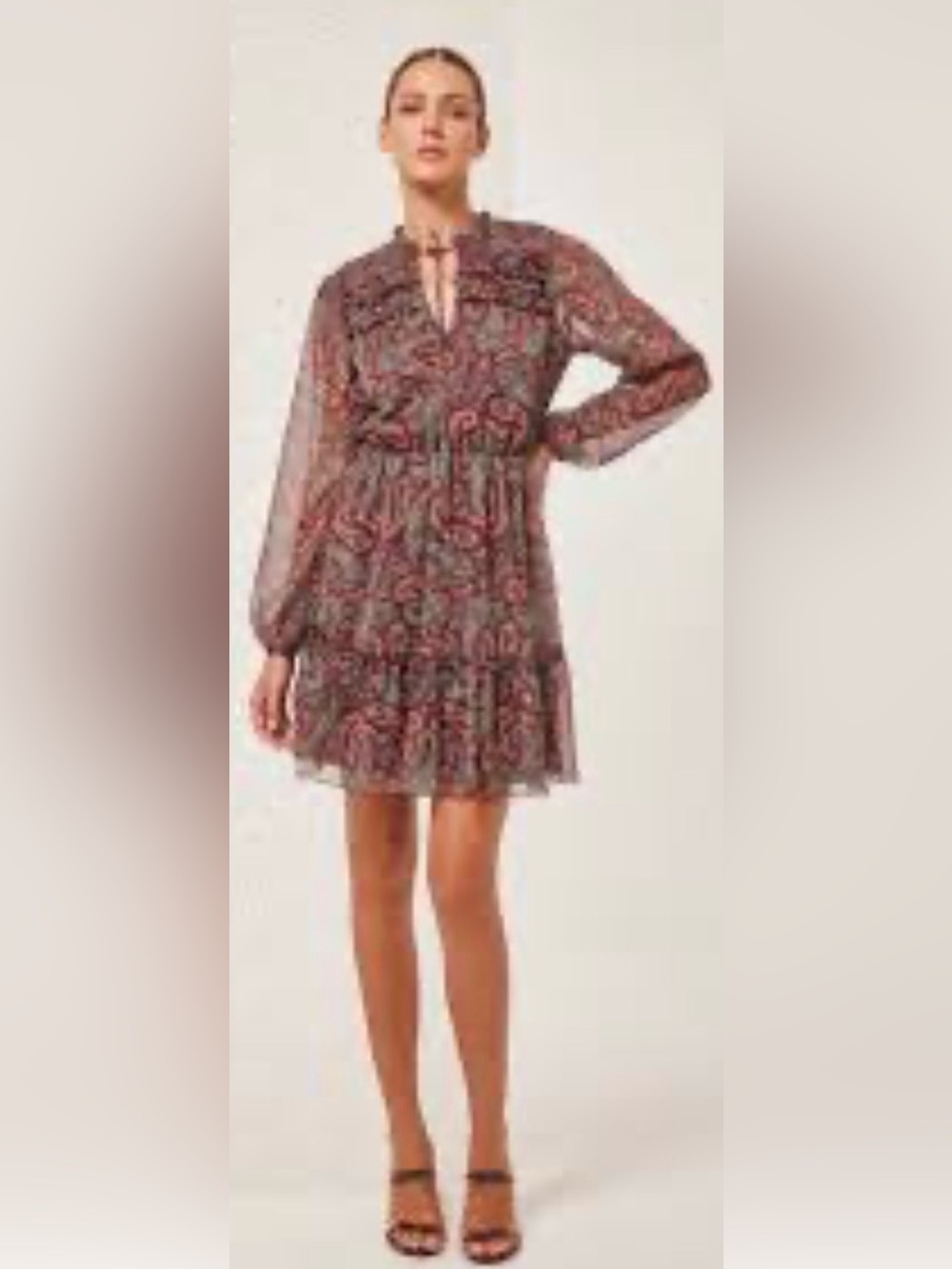 Buffalo David Bitton Red Paisley Long-Sleeve Mini Dress